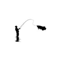 Silhouette of the Fisherman or Angler Catch Fish, can use for Art Illustration, Logo Gram, Sticker, or Graphic Design Element vector