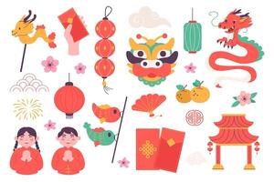Chinese new year festival elements flat design vector
