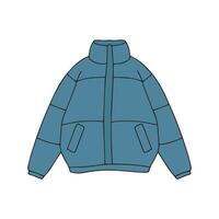 Demi-season down jacket, hand-drawn. Fashionable outerwear in doodle style. Concept of autumn, spring or winter warm clothes. vector