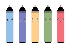 Set of colorful markers with funny emojis. illustration isolated on white background. vector