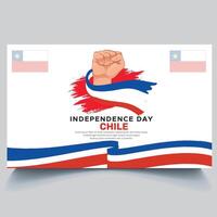 Happy Chile Independence Day Banner and hand flag design vector
