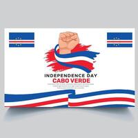 Happy Cabo Verde Independence Day Banner and hand flag design vector