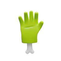 3d rendering halloween zombie character hand. Monster creepy palm in three-dimensional cartoon style. October illustration. Evil night in cemetery. Realistic decoration with bone and fingers. vector