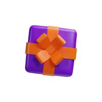3d render Halloween present top view. illustration of realistic surprise with ribbon. Wrapped prize for party, event, birthday. Rendering gift to shopping sale. Trendy purple package with bow vector
