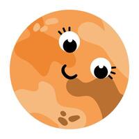 The planet Jupiter with eyes and a smile. Kawaii vector