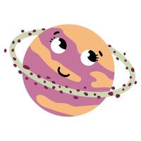 Planet Uranus with eyes and a smile. Kawaii vector