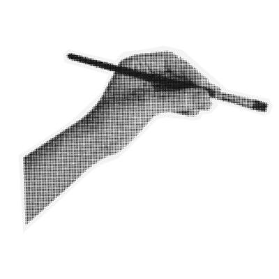 Halftone dots hand holds brush in trendy vintage style. Education concepts. Design element