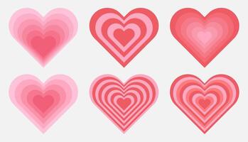 Set of abstract tunnel heart shape in trendy 70s, 80s style.. Design elements on isolated background. vector
