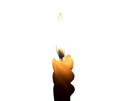 Single candle light glowing on a white candle isolated on white background with clipping path photo