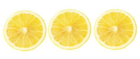 Top view set of three fresh yellow lemon halves isolated on white background with clipping path photo