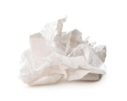 Side view of white crumpled tissue paper ball after use isolated on white background with clipping path photo
