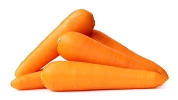 Side view of fresh orange carrots in stack isolated on white background with clipping path photo