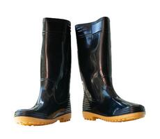 Front view of two sides of black gumboots or rubber boots isolated on white background with clipping path photo