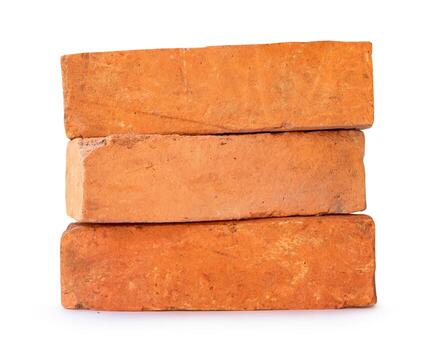 Side view of old red or orange bricks in stack isolated on white background with clipping path photo