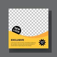 Set of Editable minimal square banner template. Black and yellow background color with stripe line shape. Suitable for social media post and web internet ads. vector