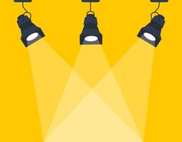 Three spotlights are shining on a bright yellow background, creating a dramatic and captivating scene vector