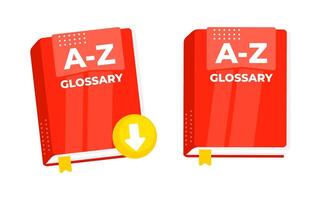 Red a z glossary book with a bookmark ribbon for downloading and learning new words vector
