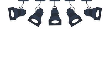 A row of lights are hanging from the ceiling. The lights are blue and white vector