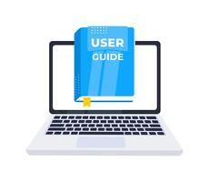 User guide appearing from laptop screen, online education, e learning, distant learning concept vector