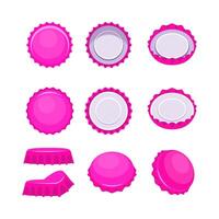 Nine pink bottle caps lying in different positions, isolated on white background vector