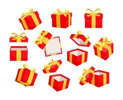 Red gift boxes with yellow ribbons are opening and closing against a white background vector