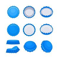 Shiny blue bottle caps in various positions on white background, new and ready for your design ideas. Ideal for concepts like choice and variety vector