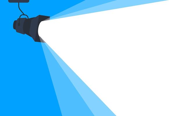 Bright spotlight shines on a blue background, creating space for your message. Simple, modern design illuminates and draws attention to key information