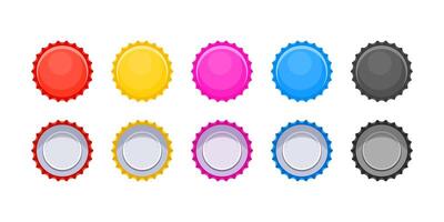 A set of colorful caps with a white background. The caps are in different colors, including red, yellow, pink, blue, and black. vector