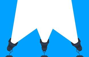 Three bright spotlights illuminate an empty space on a vibrant blue background, creating a captivating display. Simple yet striking, perfect for creative projects vector