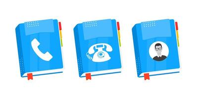Three blue phone books representing a phone book contact list showing a customer service icon vector