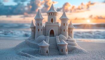 sandcastle sculpture built at the beach photo