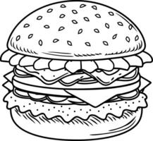 Minimalist Outline Drawing of a Burger vector