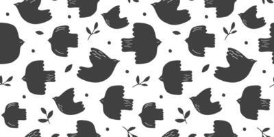 Seamless pattern with abstract silhouettes of birds. Naive pigeons in flight. vector