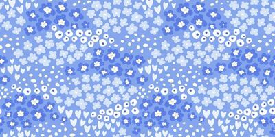 Seamless pattern with different flowers in the meadow. Summer bloom monochrome ornament. vector