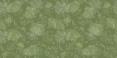 Seamless pattern with abstract tropical leaves line art. Natural exotic print with plant silhouettes and simple shapes. vector