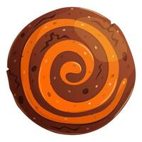 Autumn sweet chocolate cookie with pumpkin spiral filling. Halloween pastry isolate on white. vector