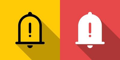 Warning notification bell icon with long shadow vector
