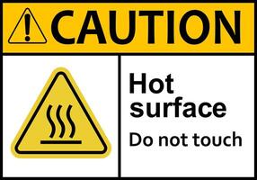 Hot surface sign. Surfaces that can cause burns on contact. Warns workers and visitors to avoid contact with hot surfaces. Do not touch. High surface temperature. Do not contact. Caution, risk burns. vector