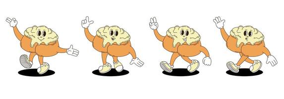Cinnabon characters set in retro groovy style. vector