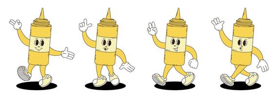 Retro groovy mustard characters set. vector
