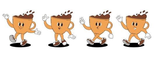 Coffee of different characters. Coffee set in retro groovy style. vector