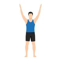 Man doing Volcano Pose, Upward Hand Pose, Upward Salute Pose or Tadasana Urdhva Hastasana. vector