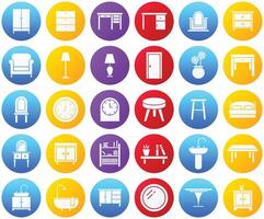 Furniture and household Gradient Circle icon set vector