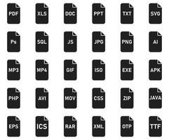 Set of File type icon, files format sign. vector