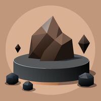 Black geometric Stone and Rock shape background, minimalist mockup for podium display or showcase, 3d rendering. vector