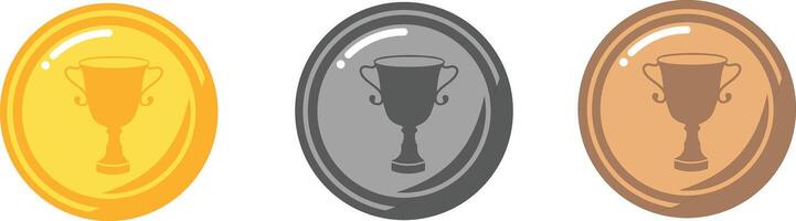 three different colored trophies on a white background vector