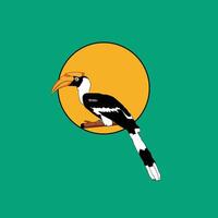 Illustration Design Toucan Sitting on Branch. on front of the sun. Exotic and Beautiful Bird - vector