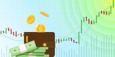 Stock market trading technical analysis bar growing chart. Business exchange bullish trend graph. Trader financial investment growth moving up index eps banner. Money savings and income vector