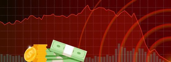 Stock market trading technical analysis bar chart fall banner. Business candlestick graph exchange down trend. Economic downturn and investment loss graph. Trader financial index crash and bankruptcy vector