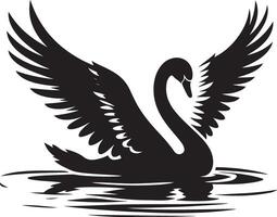 black swan on water with wings spread out vector